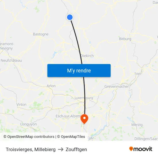 Troisvierges, Millebierg to Zoufftgen map