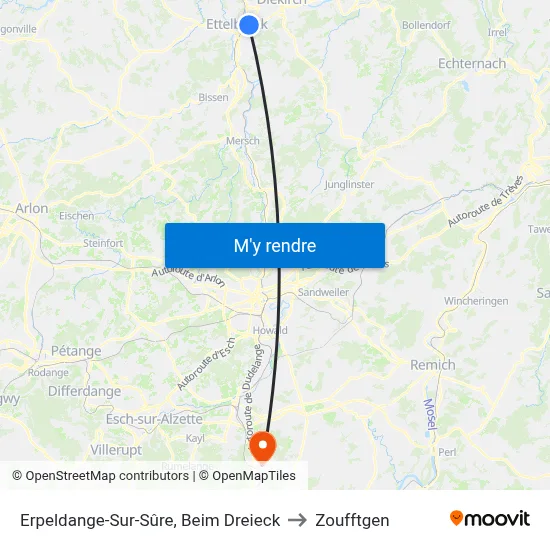 Erpeldange-Sur-Sûre, Beim Dreieck to Zoufftgen map