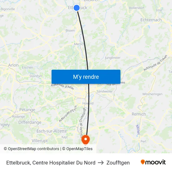 Ettelbruck, Centre Hospitalier Du Nord to Zoufftgen map
