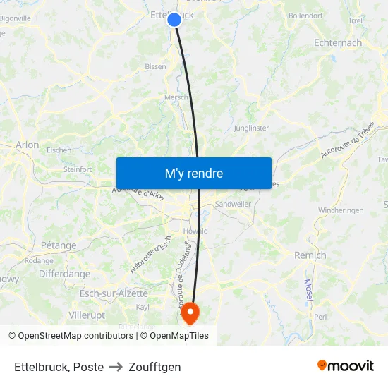 Ettelbruck, Poste to Zoufftgen map