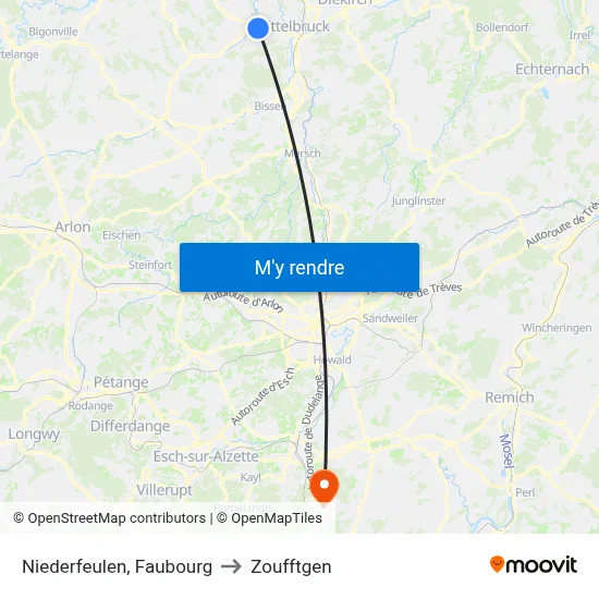 Niederfeulen, Faubourg to Zoufftgen map