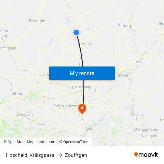 Hoscheid, Kräizgaass to Zoufftgen map