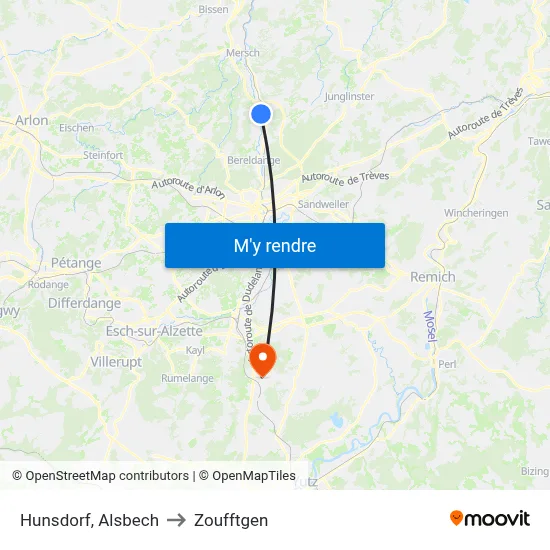 Hunsdorf, Alsbech to Zoufftgen map