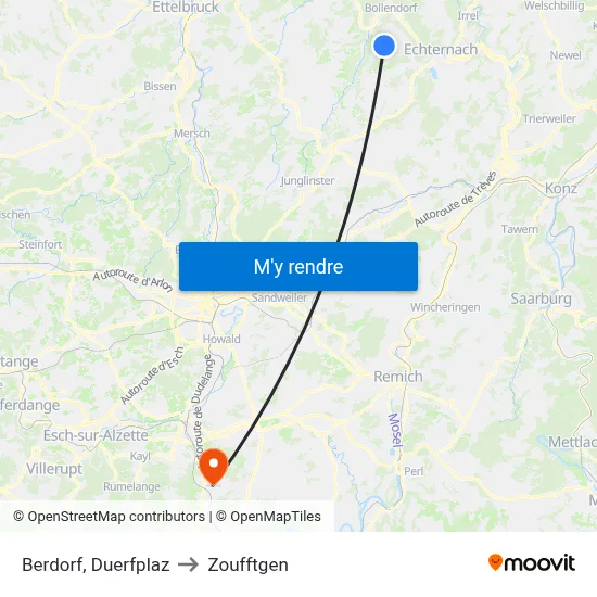 Berdorf, Duerfplaz to Zoufftgen map