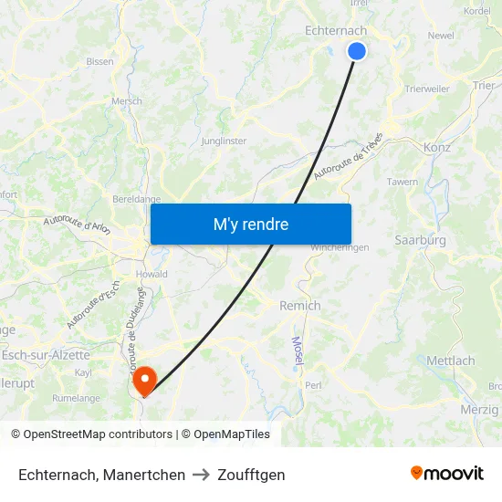 Echternach, Manertchen to Zoufftgen map