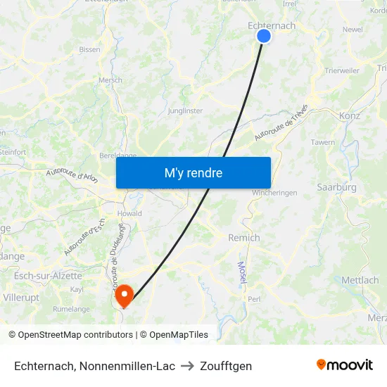 Echternach, Nonnenmillen-Lac to Zoufftgen map