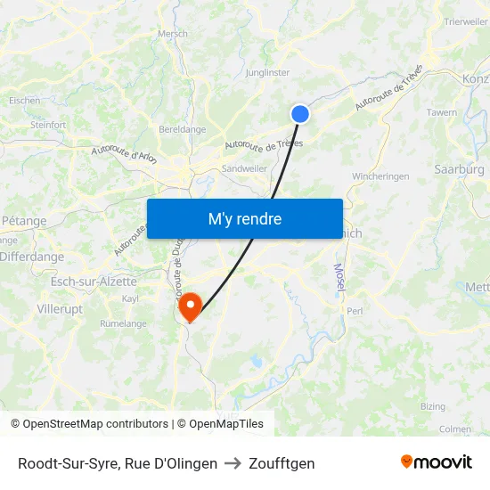 Roodt-Sur-Syre, Rue D'Olingen to Zoufftgen map