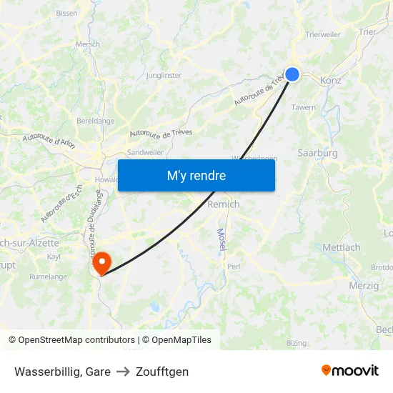 Wasserbillig, Gare to Zoufftgen map