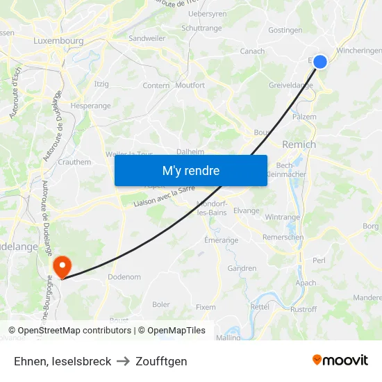 Ehnen, Ieselsbreck to Zoufftgen map