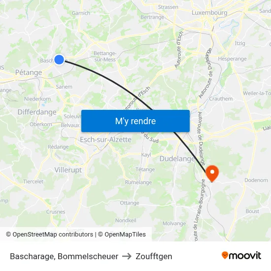 Bascharage, Bommelscheuer to Zoufftgen map