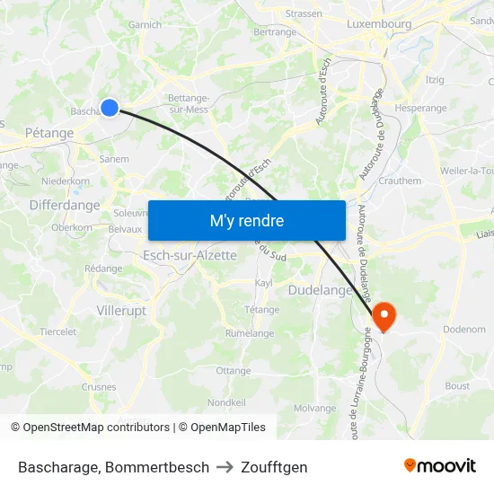 Bascharage, Bommertbesch to Zoufftgen map
