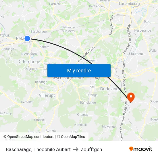 Bascharage, Théophile Aubart to Zoufftgen map