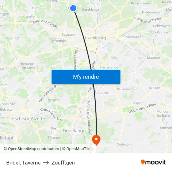 Bridel, Taverne to Zoufftgen map