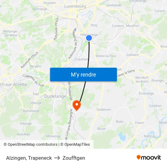Alzingen, Trapeneck to Zoufftgen map