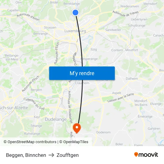 Beggen, Binnchen to Zoufftgen map