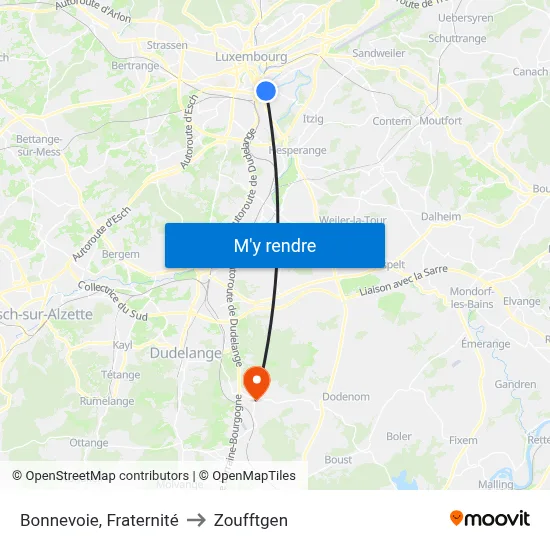 Bonnevoie, Fraternité to Zoufftgen map