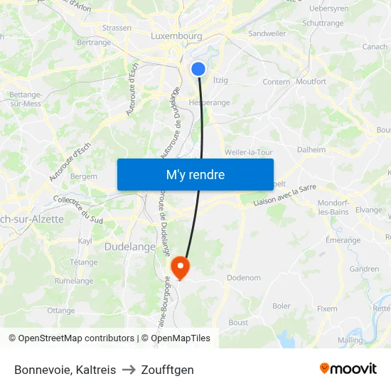 Bonnevoie, Kaltreis to Zoufftgen map
