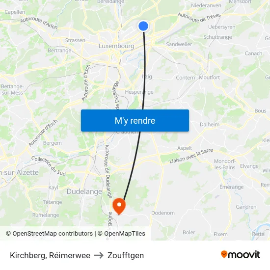 Kirchberg, Réimerwee to Zoufftgen map