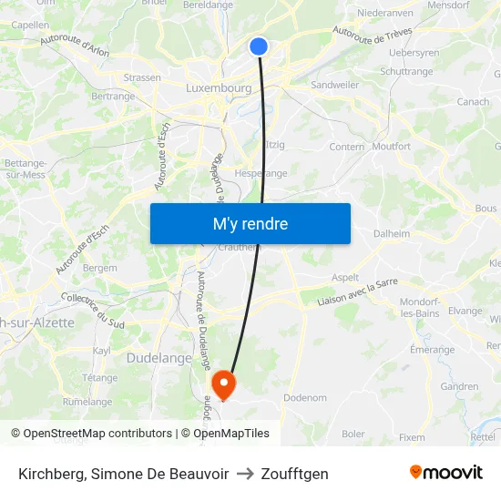 Kirchberg, Simone De Beauvoir to Zoufftgen map