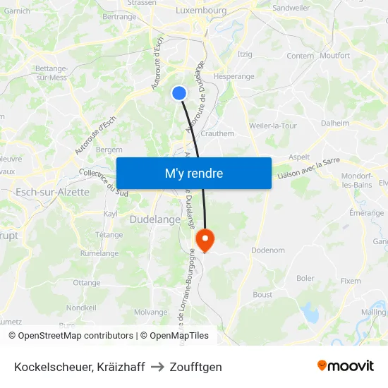 Kockelscheuer, Kräizhaff to Zoufftgen map