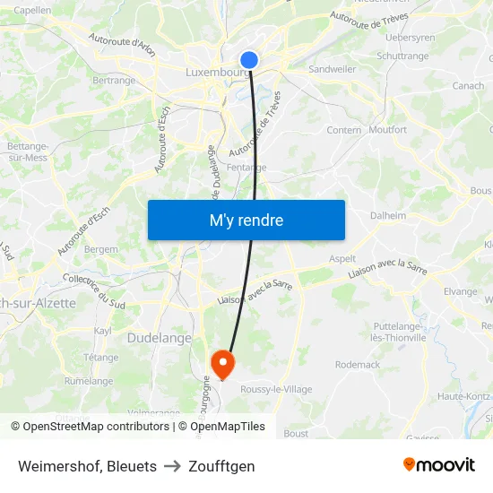 Weimershof, Bleuets to Zoufftgen map