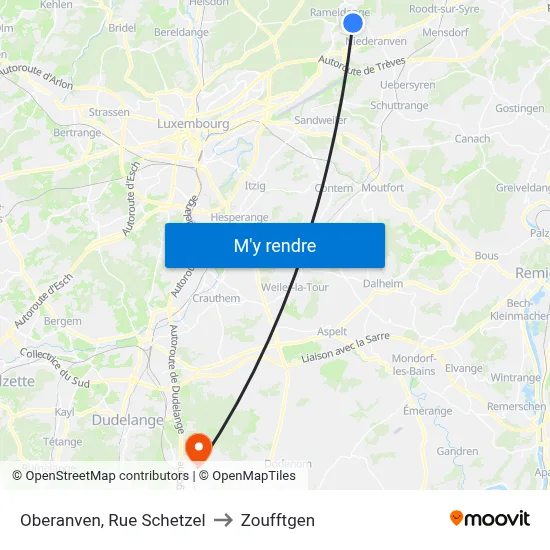Oberanven, Rue Schetzel to Zoufftgen map