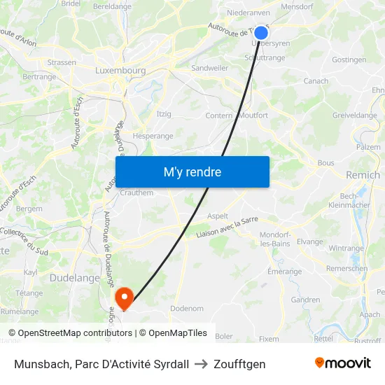 Munsbach, Parc D'Activité Syrdall to Zoufftgen map