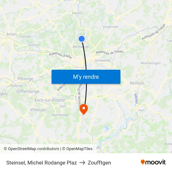 Steinsel, Michel Rodange Plaz to Zoufftgen map