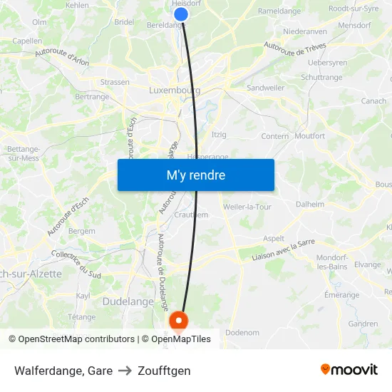 Walferdange, Gare to Zoufftgen map