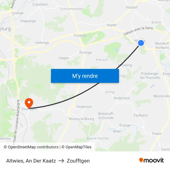 Altwies, An Der Kaatz to Zoufftgen map