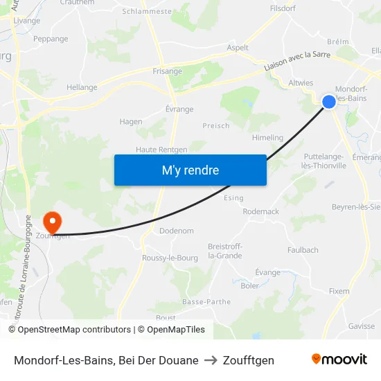 Mondorf-Les-Bains, Bei Der Douane to Zoufftgen map