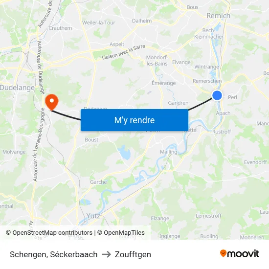 Schengen, Séckerbaach to Zoufftgen map