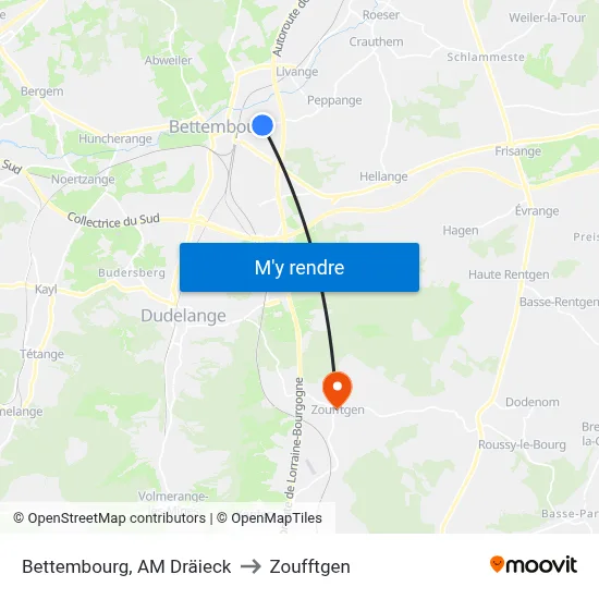 Bettembourg, AM Dräieck to Zoufftgen map