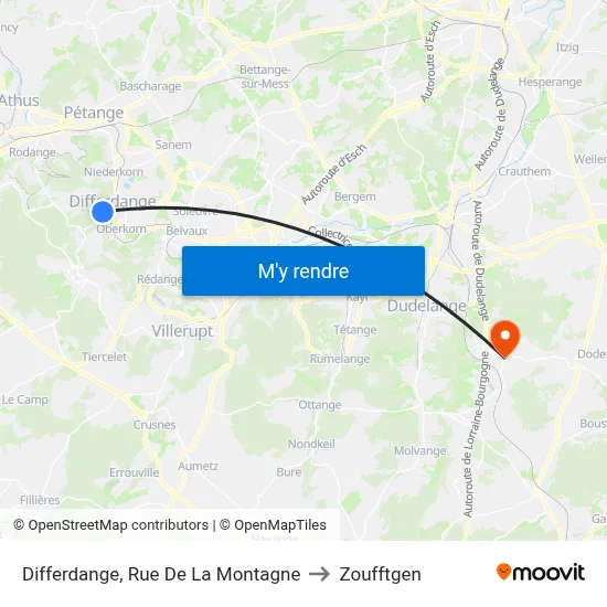 Differdange, Rue De La Montagne to Zoufftgen map