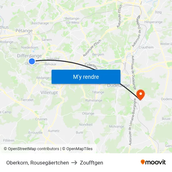 Oberkorn, Rousegäertchen to Zoufftgen map