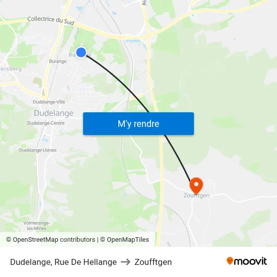 Dudelange, Rue De Hellange to Zoufftgen map
