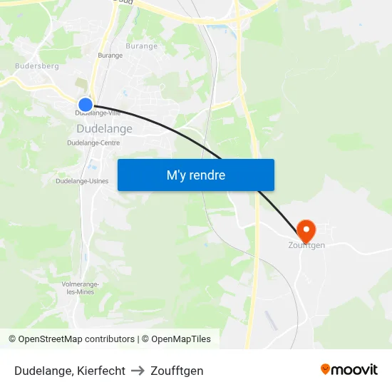 Dudelange, Kierfecht to Zoufftgen map