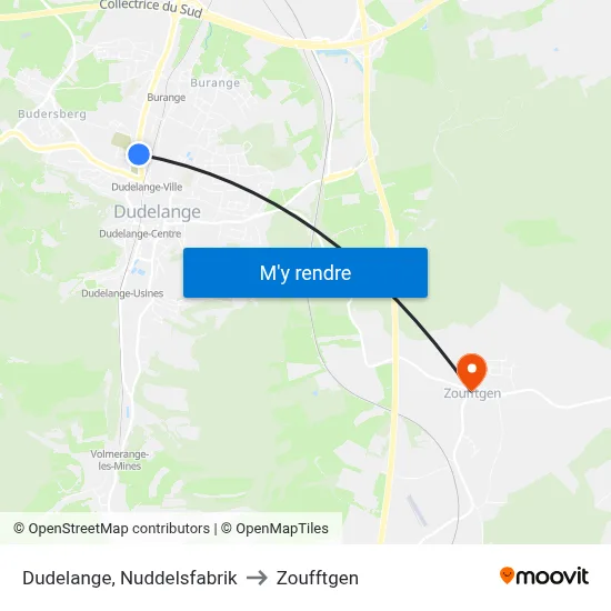 Dudelange, Nuddelsfabrik to Zoufftgen map