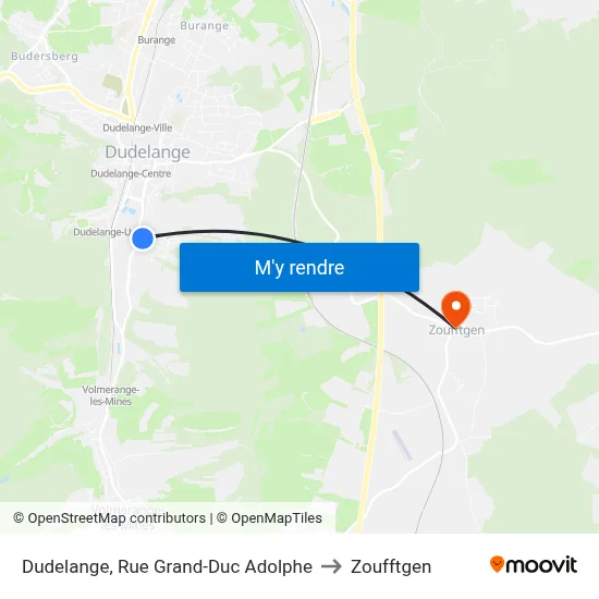 Dudelange, Rue Grand-Duc Adolphe to Zoufftgen map