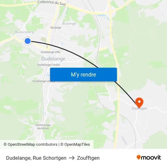 Dudelange, Rue Schortgen to Zoufftgen map