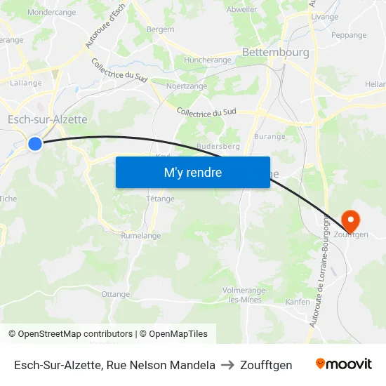 Esch-Sur-Alzette, Rue Nelson Mandela to Zoufftgen map