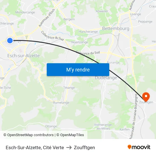 Esch-Sur-Alzette, Cité Verte to Zoufftgen map