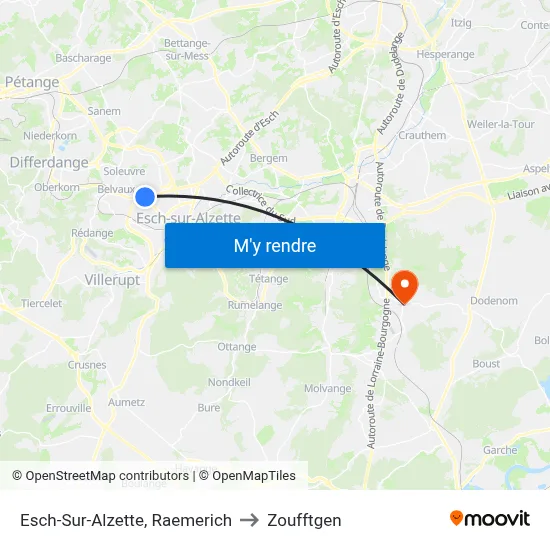 Esch-Sur-Alzette, Raemerich to Zoufftgen map