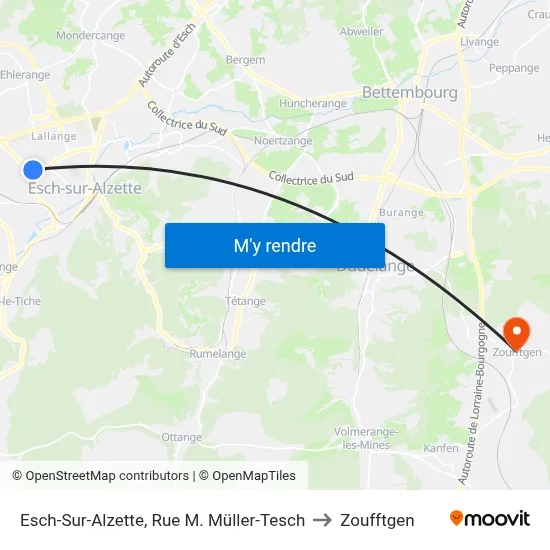 Esch-Sur-Alzette, Rue M. Müller-Tesch to Zoufftgen map