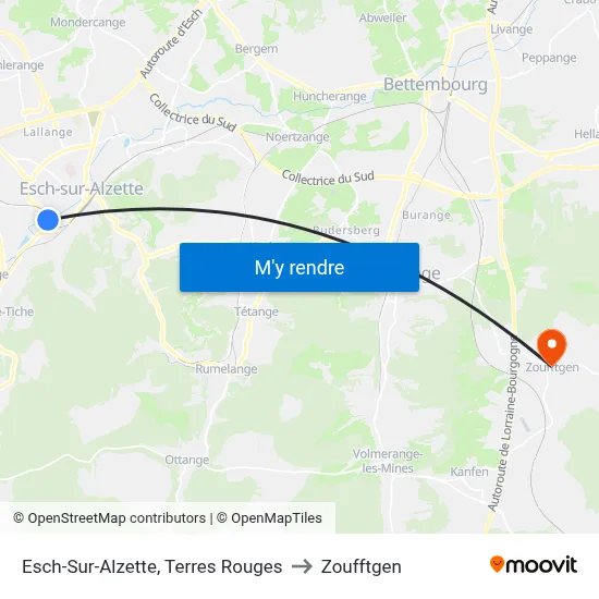 Esch-Sur-Alzette, Terres Rouges to Zoufftgen map