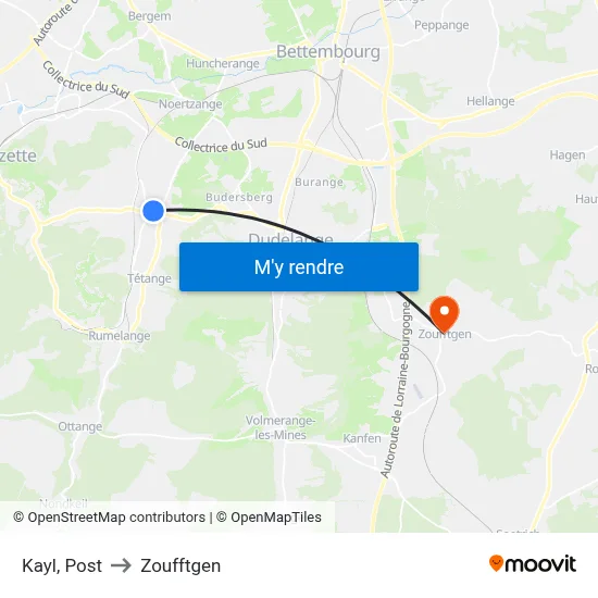 Kayl, Post to Zoufftgen map