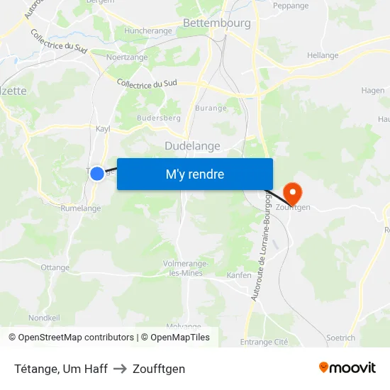 Tétange, Um Haff to Zoufftgen map