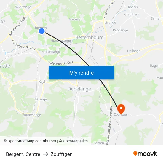 Bergem, Centre to Zoufftgen map