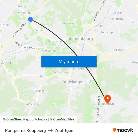 Pontpierre, Koppbierg to Zoufftgen map