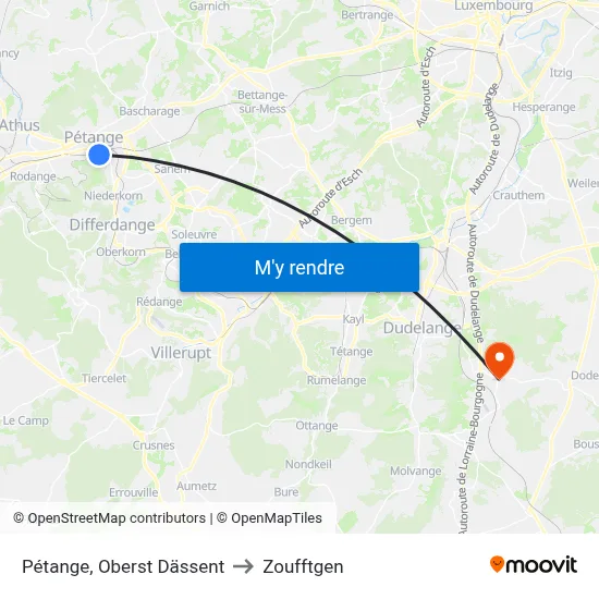 Pétange, Oberst Dässent to Zoufftgen map